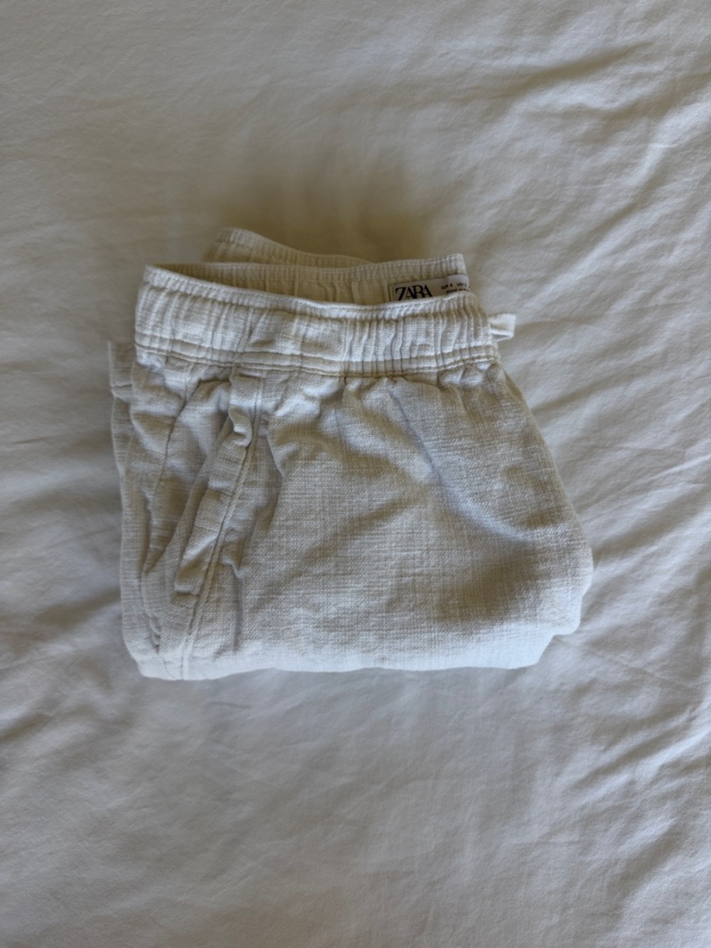 Zara Kids Off-White Textured Drawstring Joggers